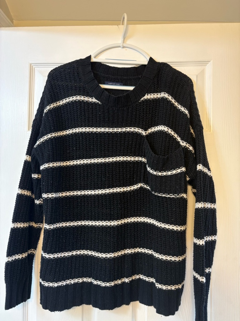 American Eagle Outfitters Black and White Striped Crewneck Sweater